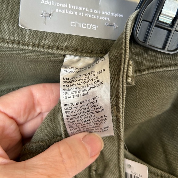 New with Tags! Chico’s High Rise Straight Leg Crop Olive Jean- Size 1 (8) - Picture 5 of 6